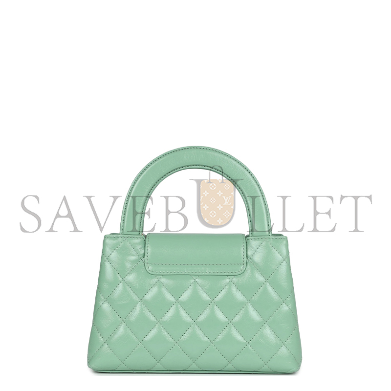 Ch*el kelly shopper light green shiny calfskin brushed gold hardware as4416 (19*13*7cm)